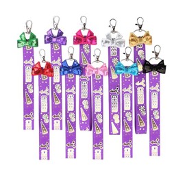 10 PCS Pin Me Cheer Ribbon for Backpack Cheerleading Keychain Cheer Gifts Bow Pin Me Holder for Backpack Bag (Purple)