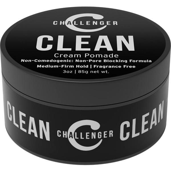 Challenger Men’s Clean Cream Pomade, 3 Ounce | Fragrance Free, Non-Comedogenic Hair Styling Product | Medium Firm Hold & Natural Finish | Shine Free, Unscented, Water Based & Travel Friendly