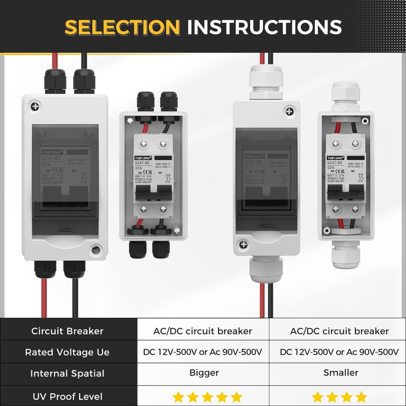 YQBYJING Solar Panel Disconnect Switch 32 Amp 4 Holes DC