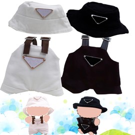 Clothes Set for Doll, 17cm Hat & Overalls Set Dolls Clothes Accessories Suit, Stylish Clothes for Dress up Unique Style (NO Doll)(Black+White, 2-Pack)