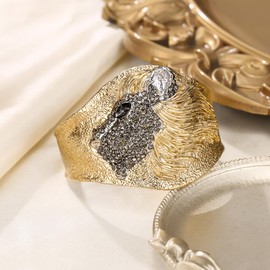 Flyonce Golden Leopard Cuff Bangle Bracelet Fashion Charms Jewelry, Punk Rock Animal Statement Cheetah Jaguar Head Open for Women Grey