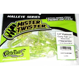 Mister Twister 3.5" "Walleye Series" Platinum Curly Grub (Clr Sv Flk/Lime-Bl F+)