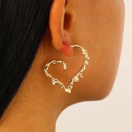 Jugielu Vintage Heart Hoop Earrings Gold Liquid Heart Dangle Earrings Hollow Open Hearts Love Studs Earring Exaggerate Lava Love Earring Jewelry for Women