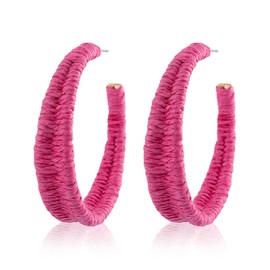 SELOVO Boho Raffia Rattan Chunky Drop Open Hoop Earrings for Women, Large, Metal, No Gemstone