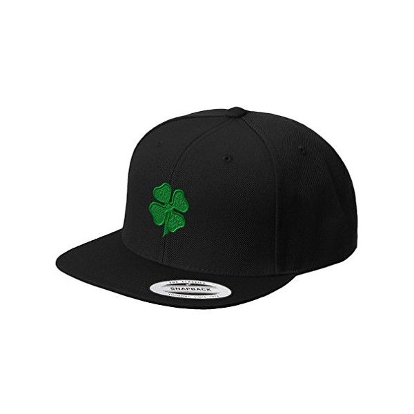 Snapback Hat Cap Four Leaf Shamrock Clover Irish Ireland St Patricks Patty Embroidered Flat Visor Black