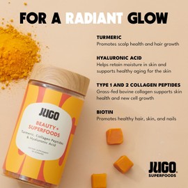 JUGO Beauty + Gomitas Superfood Colágeno con biotina para el cabello, la piel y las uñas Biotina 2500 mcg y ácido hialurónico 40 unidades Sin gelatina, sin OGM