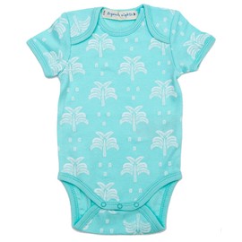 Organic Cotton Summer Short-Sleeve Onesie - Palms and Pineapples in Island Water Green, 6-12 MTHS