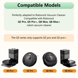 19PCS Parts for Roborock Q5 Pro/Q5 Pro+ Q8 Max Q8 Max+ Plus Robot Vacuum Replacement Accessories, 2 Main Roller Brush, 2 HEPA Washable Filter, 6 Dust Bag, 2 Mop Cloth,6 Side Brush,1 Cleaning Brush