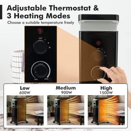 S AFSTAR Oil Filled Radiator Heater, 1500W Portable Electric Heater with 3 Heat Settings, Thermostat, Humidification Box, Hanging Rack, Overheat & Tip-Over Protection, Space Heater for Indoor (Black)