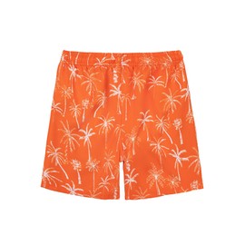 CALBOUNT Boys' Swimming Shorts Printed Quick Dry Swim Shorts with Inner Shorts, orange cocoa, 158 - 164