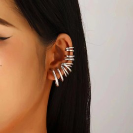 Inateannal Non-Pierced Ear Cuff Earrings Gold Ear Cuff Wrap Earrings Ear Crawler Climber Earrings Helix Fake Cuff Earrings Ear Cartilage Clip On Earrings Multi Line Wrap Earring, Zinc, No Gemstone