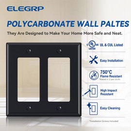 ELEGRP 2-Gang Decorative Wall Plates, Standard Size 4.53" H x 4.57" L Unbreakable Thermoplastic Faceplate Cover for Decorator Receptacle Outlet Switch, UL Listed (5 Pack, Glossy Black)