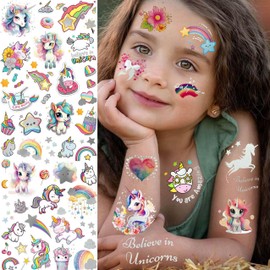 83+ PCS Groovy Silver Metallic Unicorn Temporary Tattoos For Kids Girls Boys, Glitter Flash Fake Tattoo Stickers Child, Rainbow Star Cute Cartoon Tattoos Pony Horse Party Supplies Goodie Bags Stuffers