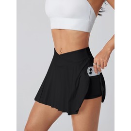 LALA BIRDS Women Pleated Tennis Skirt with Side Pocket,Women's High Waisted Athletic Golf Skorts Running Workout Casual(US, Alpha, X-Large, Regular, Regular, Black)