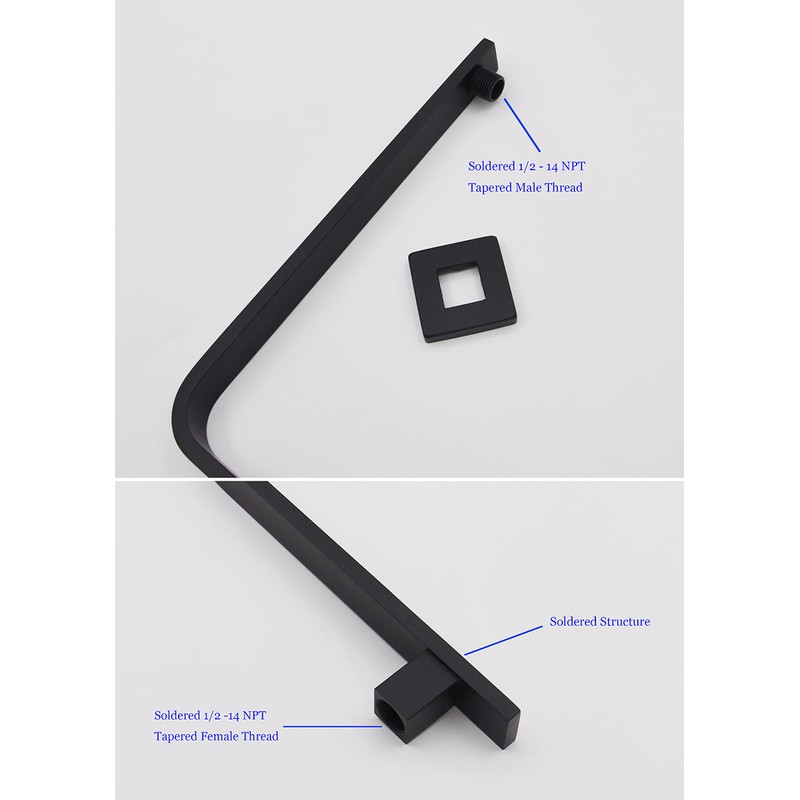 Aquaiaw High Rise Shower Arm and Flange, 10.5 inch, Solid