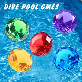 SWIMEE 5pcs Extra Large Diving Gems, 60mm Large Diamond Toys, Acrylic Gemstones, Colorful Pirate Treasure for Kids Underwater Gemstone Swimming Training Gift Water Toys