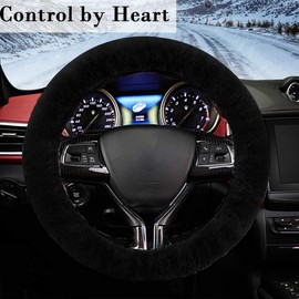 Lenkradabdeckung, Amokee Universal Lenkradhülle Plüsch Winter Lenkradbezug Teleskop Lenkrad Abdeckung weich bequem Steering Lenkradschoner für Auto Zubehör, 36-39cm (Schwarz)