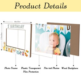 1st Birthday Picture Frame - 4x6 Safari Animal Birthday Themed Wooden Frame with Stand, First Birthday Gifts for Baby Boys Girls, Home Office Desk Holiday Decorations (Horizontal Picture Frame) -26