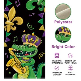 Croar Mardi Gras Alligator Table Runner, Fleur De Lis New Orleans Carnival Kitchen Dining Table Decoration, Masquerade Burlap Indoor Outdoor Home Decor Party Supply 13 x 36 Inches