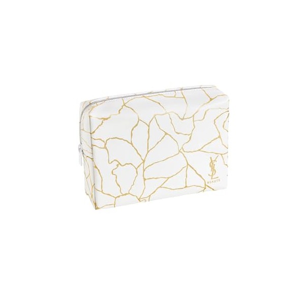 Yves Saint Laurent Square White Gold Marble Pattern Pouch, white/gold