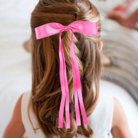 AMYBASIC 2pcs Hair Clips Bow with Long Tail, Tassel Ribbon Hair Clips for girls, Hair Accessories for Baby Toddlers Teens Kids(Hot Pink)