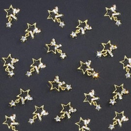 LIFOOST Gold Nail Charms Dangle Star Nail Charms Inlaid with Rhinestones for Nails 3D Metal Crystal Star Nail Accessories