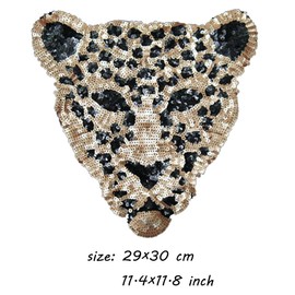 ARTEM Sequins Leopard Head Patch Sew on Patch Rope Embroidered Sequins Pattern Cloth Stickers for Decoration Clothing 1 Pcs