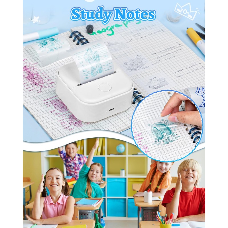 Memoqueen T02 Sticker Printer with 3 Rolls Paper, Portable Thermal