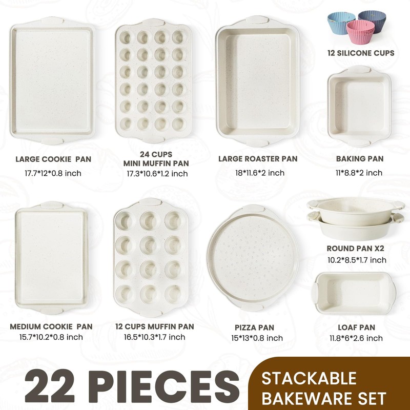 Kikcoin 22 PCS Nonstick Baking Pans Set, Stackable Bakeware Sets