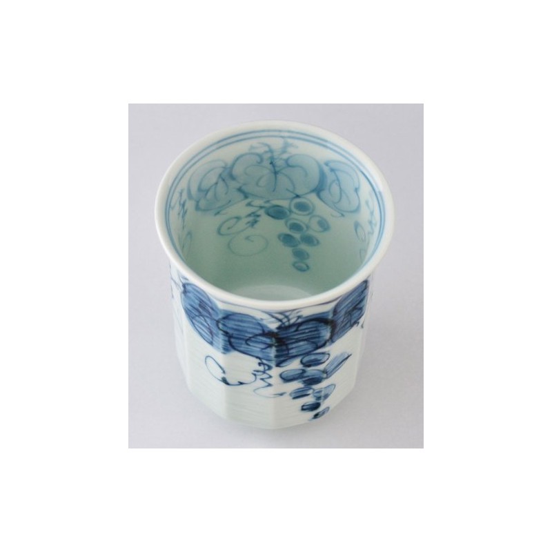 舘山堂 波佐見焼 一誠窯 軽量 湯呑 (特大) 内外ぶどう 青