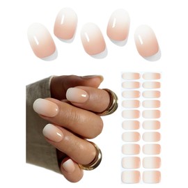 AutyaMee Semi Cured Gel Nail Strips (Beige White Ombre), 20 Pcs Gel Nail Wraps, Stickers, UV Light Required, Salon Quality, Long Lasting