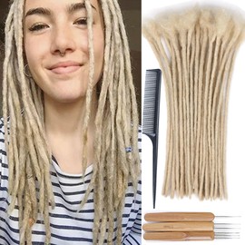 Huarisi 100% Human Hair Dreadlocks Extensions Blonde for Black Women 12 inch 30 Strands 0.4cm Afro Kinky Real Hair Fashion Handmade Permanent Loc Extensions for Man (#613, 30 Locs)