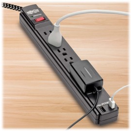 Tripp Lite Surge Protector Power Strip with USB, 6-Outlet & 2 USB Ports, Wall & Desk Mount, 10ft Braided Cord - 990 Joules, 1875 Watts (TLP610BUAM)