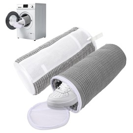 QOEOTUY Pack of 2 Shoe Wash Bags Washing Machine – Shoe Bag Washing Machine 360° Cleaning – Reusable Zip Laundry Bag, All Shoe Types and Sizes (Grey)