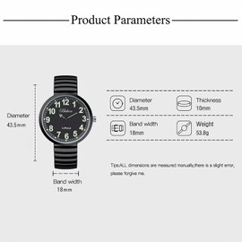 Blekon Collections New Super Large Face Stretch Band Japanese Movement PC21J Fashion Watch (Black/Luminous)