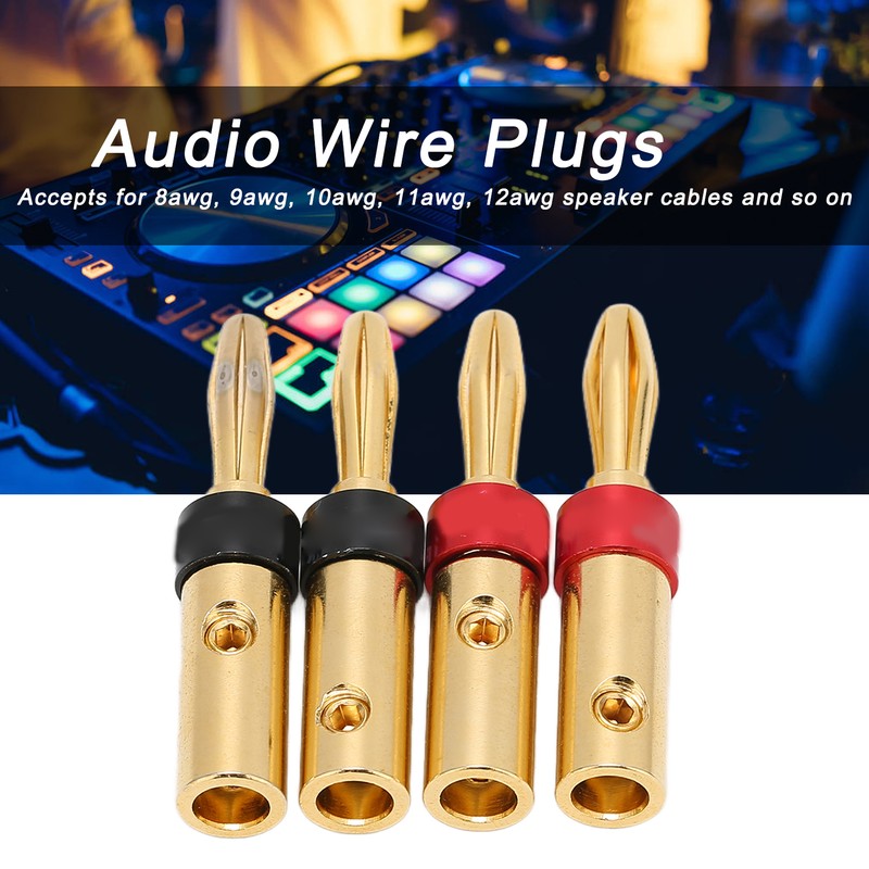 Preffair 4pcs Speaker Banana Plugs 24K Gold Plated Dual Screws