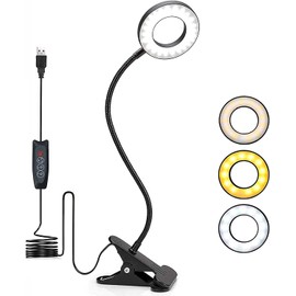 Foneso Desk Lamp Clip on Light, 48 LED USB Lamp with 3 Color Modes 10 Brightness Levels, 360° Flexible Gooseneck Eye Protection Bed Night Light for Reading, Makeup, Office