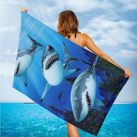 Feeuoai Kids Oversized Beach Towel Shark Sandproof Microfiber Woman Beach Towels Quick Dry Lightweight Travel Towels 30x60in