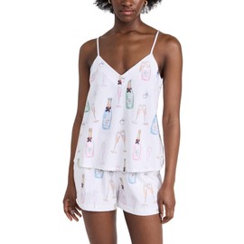 Bed Head PJs Women's Organic Cotton Sleeveless V-Neck Camisole and Short with Pocket Pajama Set, Champagne Wedding, Large