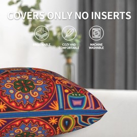 Pack of 2 Throw Pillow Cover Mexican Huichol Mayan Tribal Art Boho Throw Pillow Case Soft Velvet Decorative Home Decor Living Room Cushion Cover for Bed Couch Car 18x18 Inch