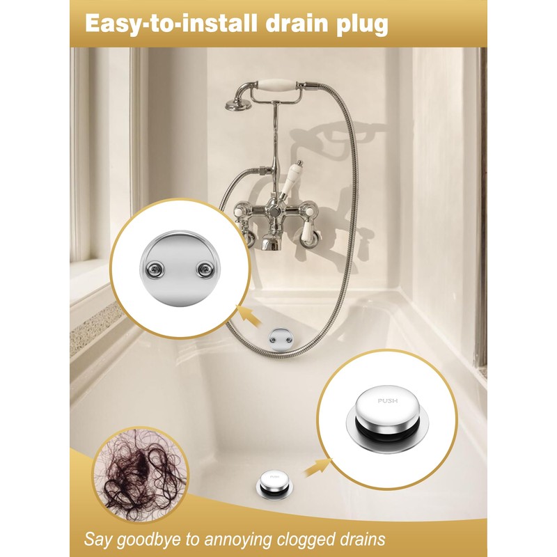 Bathtub Drain Tip-Toe Trim Set with Two-Hole Overflow Faceplate, Replacement