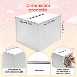 HYZYWON Scatola per votazioni, scatola per raccolta schede, urna per voti, scatola per donazioni, cassetta per suggerimenti, scatola per offerte – 21 × 21 × 21 cm