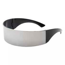 PASTL Futuristic Cyclops Shield Sunglasses Mirrored Mono Lens Rectangle Shades UV 400 - Black (Silver)
