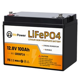 BtrPower 12V 100Ah Mini LiFePO4 Battery with Small Size and Light Weight, Built-in 100A BMS and Grade A Cells, Up to 15000 Cycles & 10-Year Lifespan for RV, Solar, Trolling Motor & Camping.