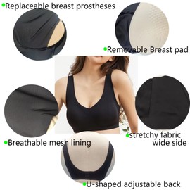 CYTMTZGA Seamless Mastectomy Bra Post Surgery Bra with Pockets for Breast Prosthesis Breast Form Bralette Daily Bra BL42/3XL Black