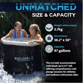 Explore Ice Bath Pro Max Extra Large Athlete Cold Plunge Bath Tub, Black/White