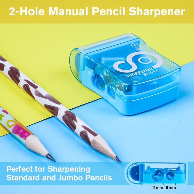 OFFCUP Pencil Sharpeners, 4pcs Double-Hole Pencil Sharpener with Container, Manual