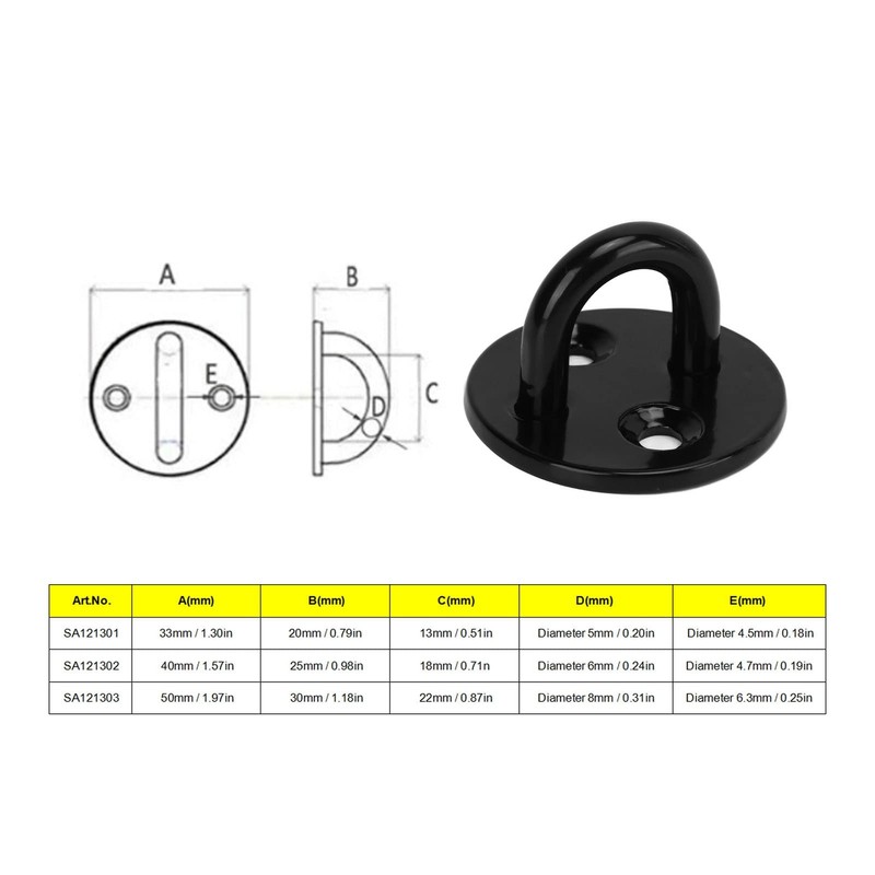 Alomejor 5-Piece Eyelet Plate, Thickened Wall Anchor, Black Stainless Steel,