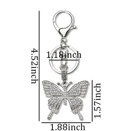 Sparkling Rhinestone Butterfly Keychain Silver Bling Bling Crystal Butterfly Charm Key Chain for Car Keys Womens Bag Charms for Handbags Punk Butterfly Accessories