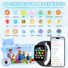 Ucani 4G Kids Smart Watch Boys Girls, Kid GPS Tracker Watch Phone Video Call Wifi Position School Mode Pedometer SOS Games,Birthday Toy Gifts for 4-12 Years Old (V 4G A22-Shallow Black)